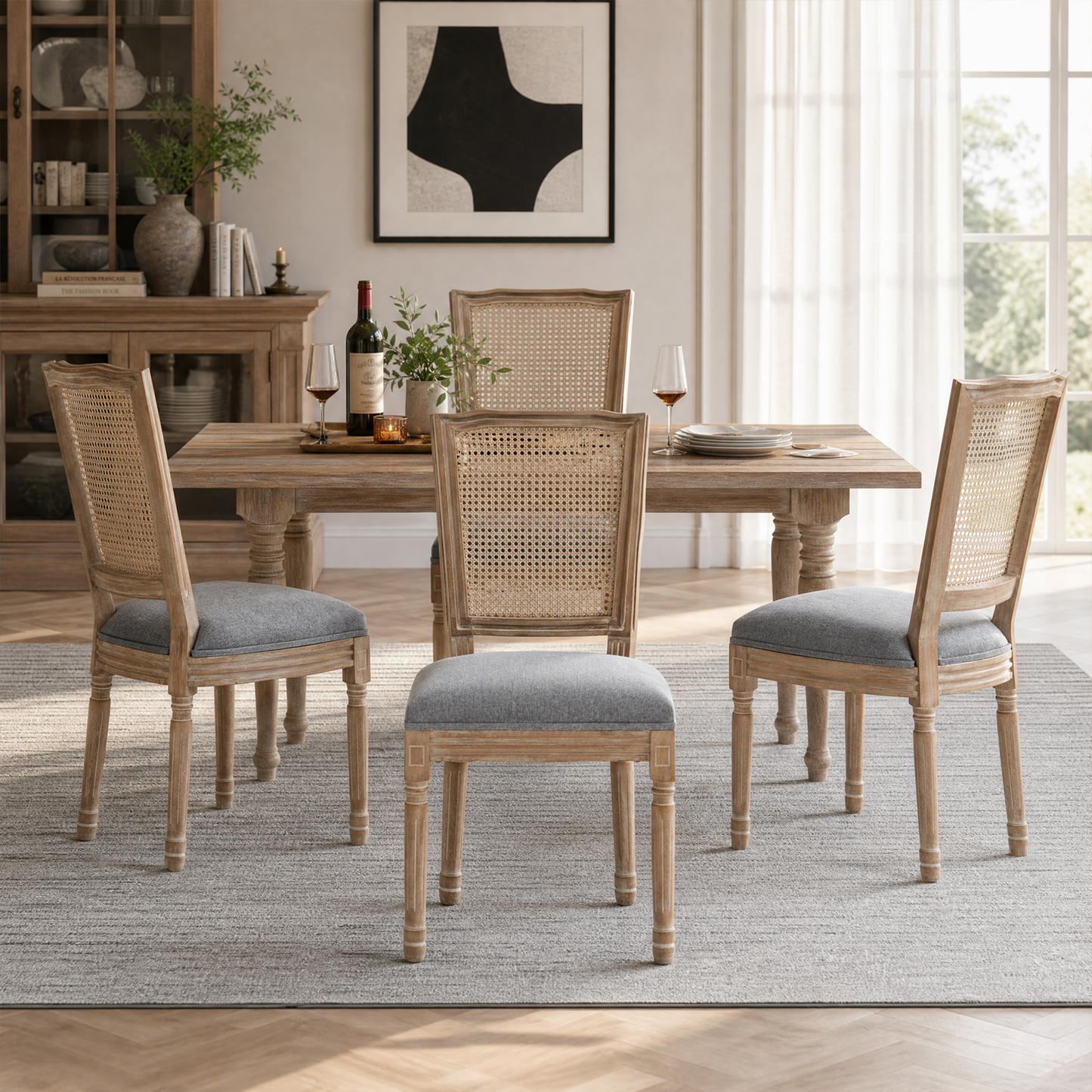 Farmhouse Solid Wood Dining Chairs with Cushioned Seat - Set of 2