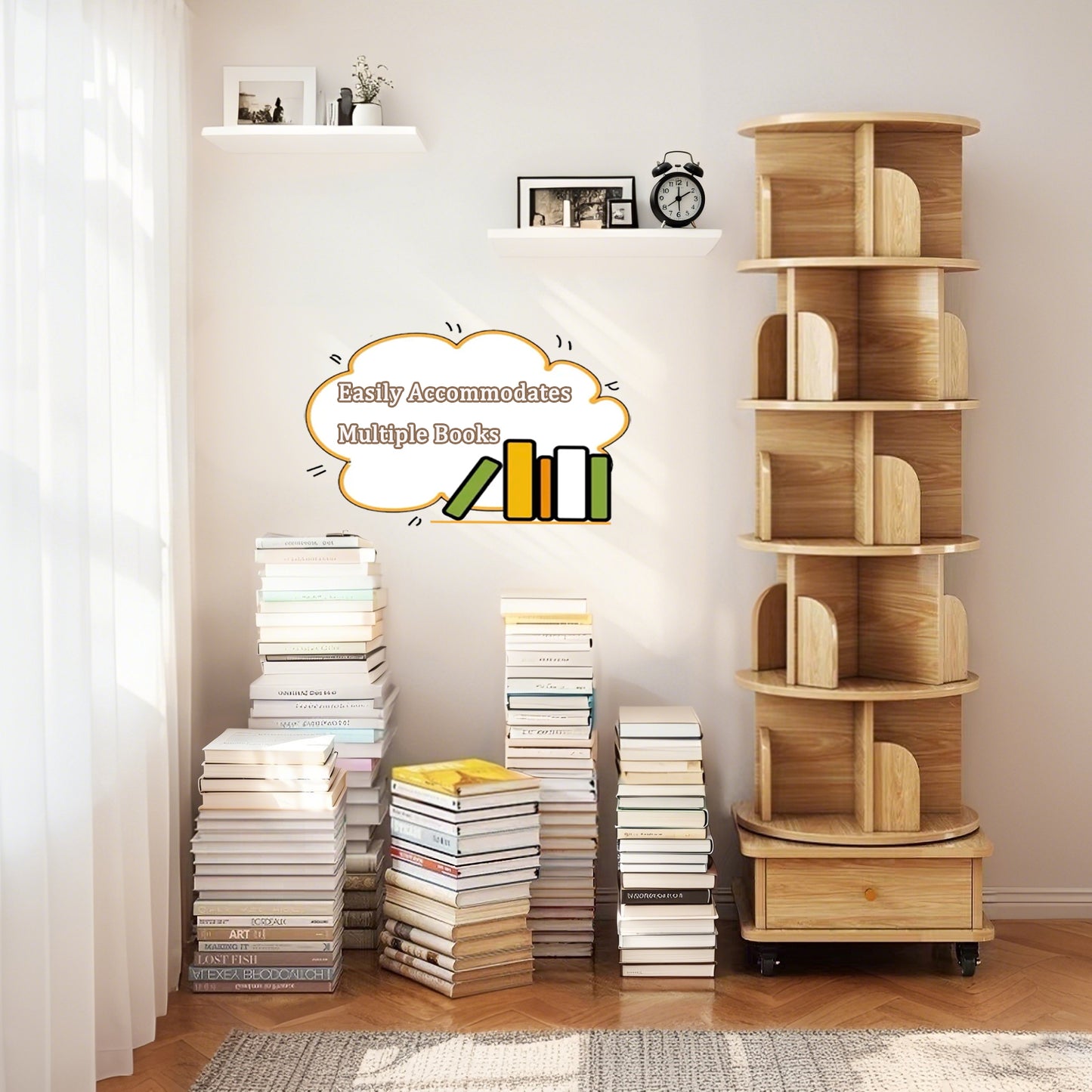 6 Tier Rotating Bookshelf, Display Round Spinning Bookshelf With