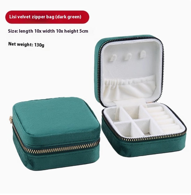 Portable Jewelry Box with Velvet Interior for Rings and Earrings