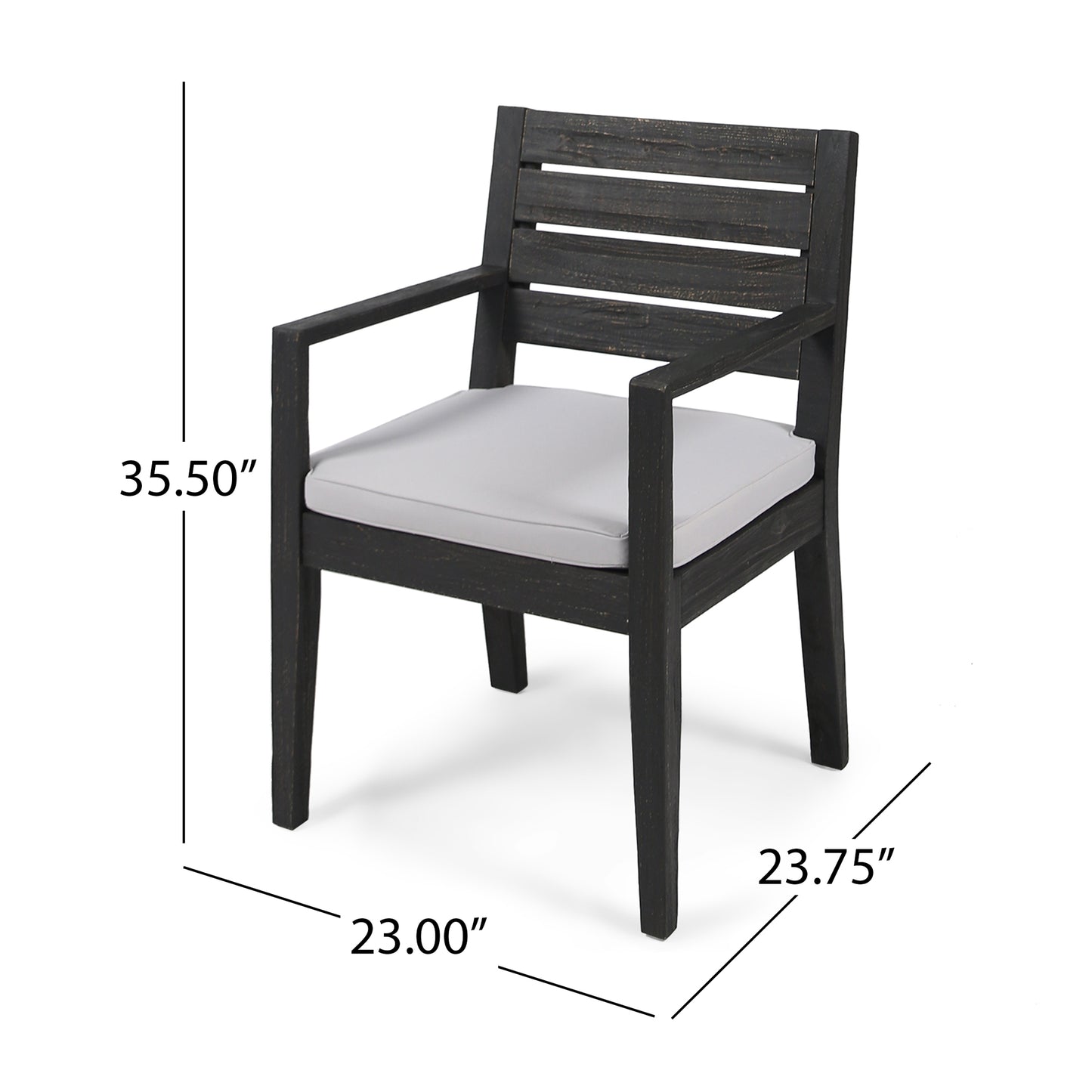 Outdoor Dining Chair Set of 2 - Dark Grey with Light Grey Cushion