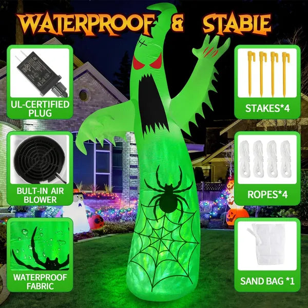 12FT Giant Ghost Halloween Inflatable with LED Flame Lights