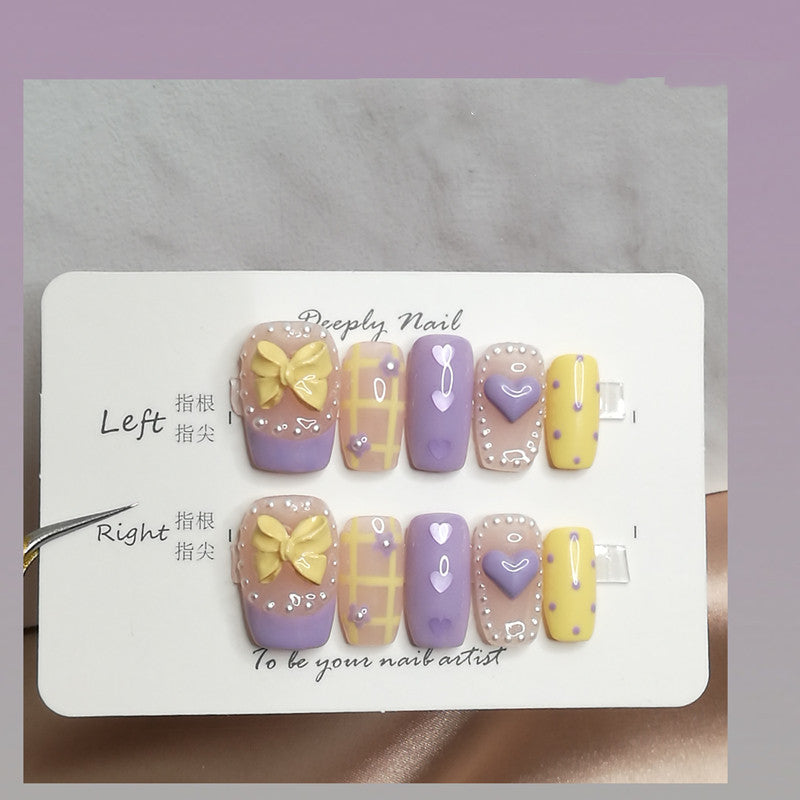 Plaid Fake Nails Set with Adhesive Tabs - Multiple Sizes