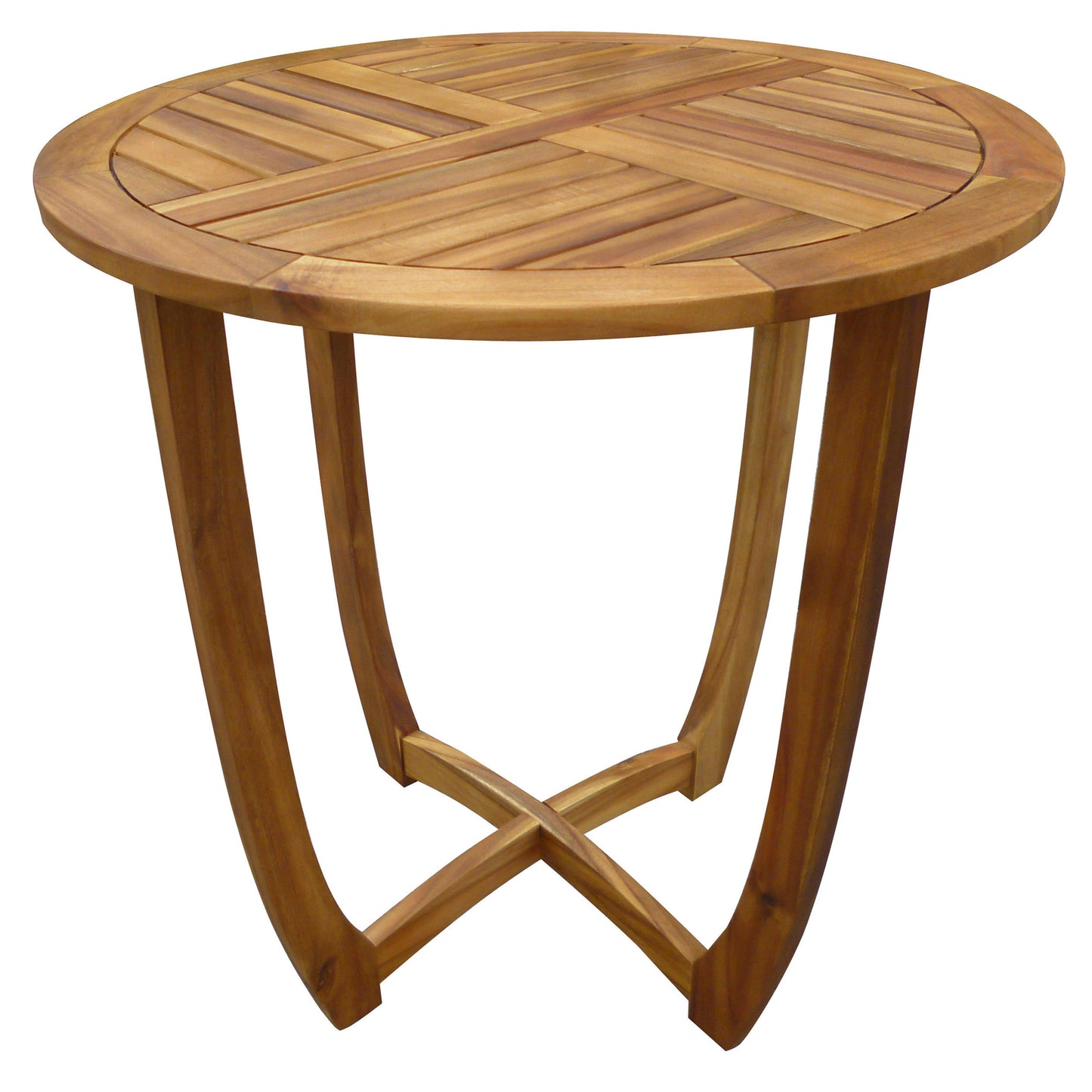 Outdoor Round Acacia Wood Accent Table - Teak Finish