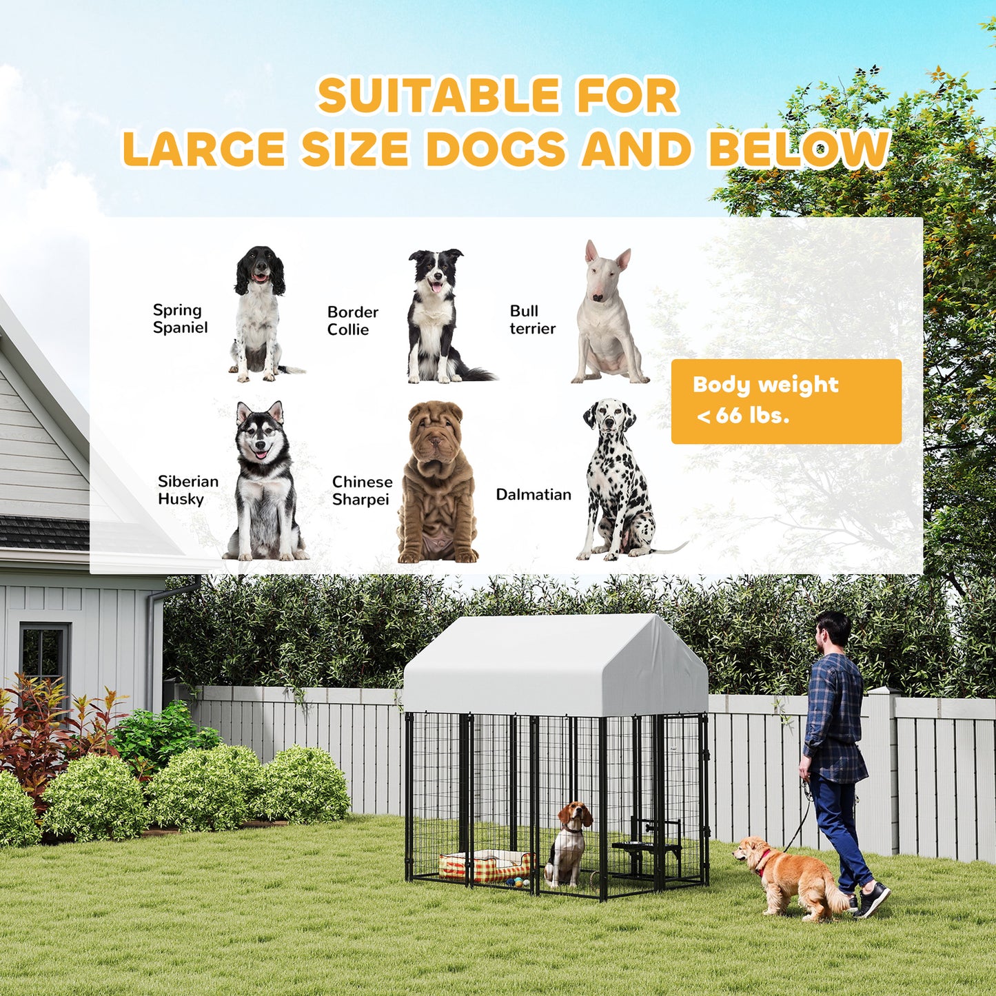 Heavy Duty Outdoor Dog Kennel with Roof, 6x4x6 Enclosure, Escape-proof Lock
