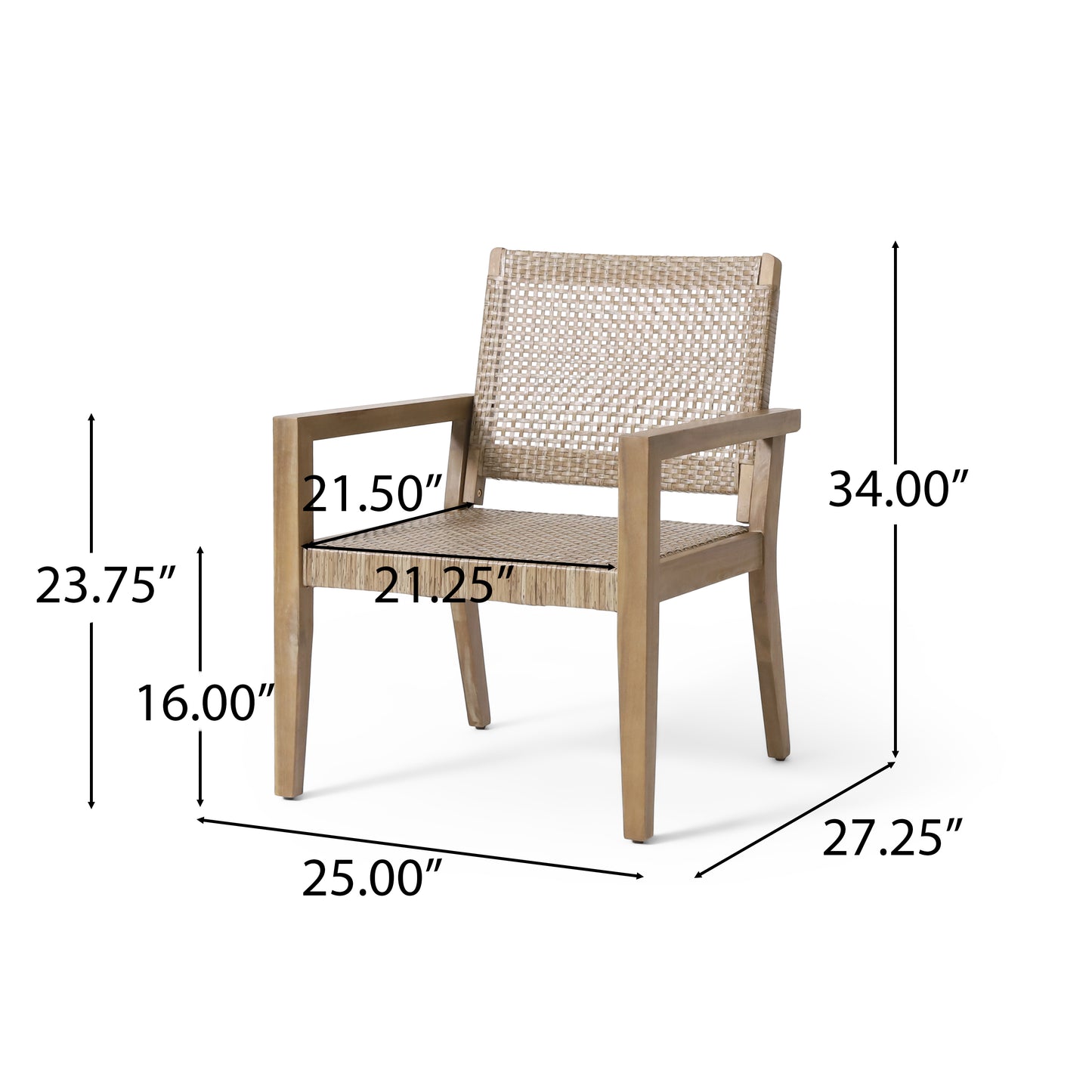 Outdoor Wicker And Acacia Wood Club Chairs, Set Of 2, Light