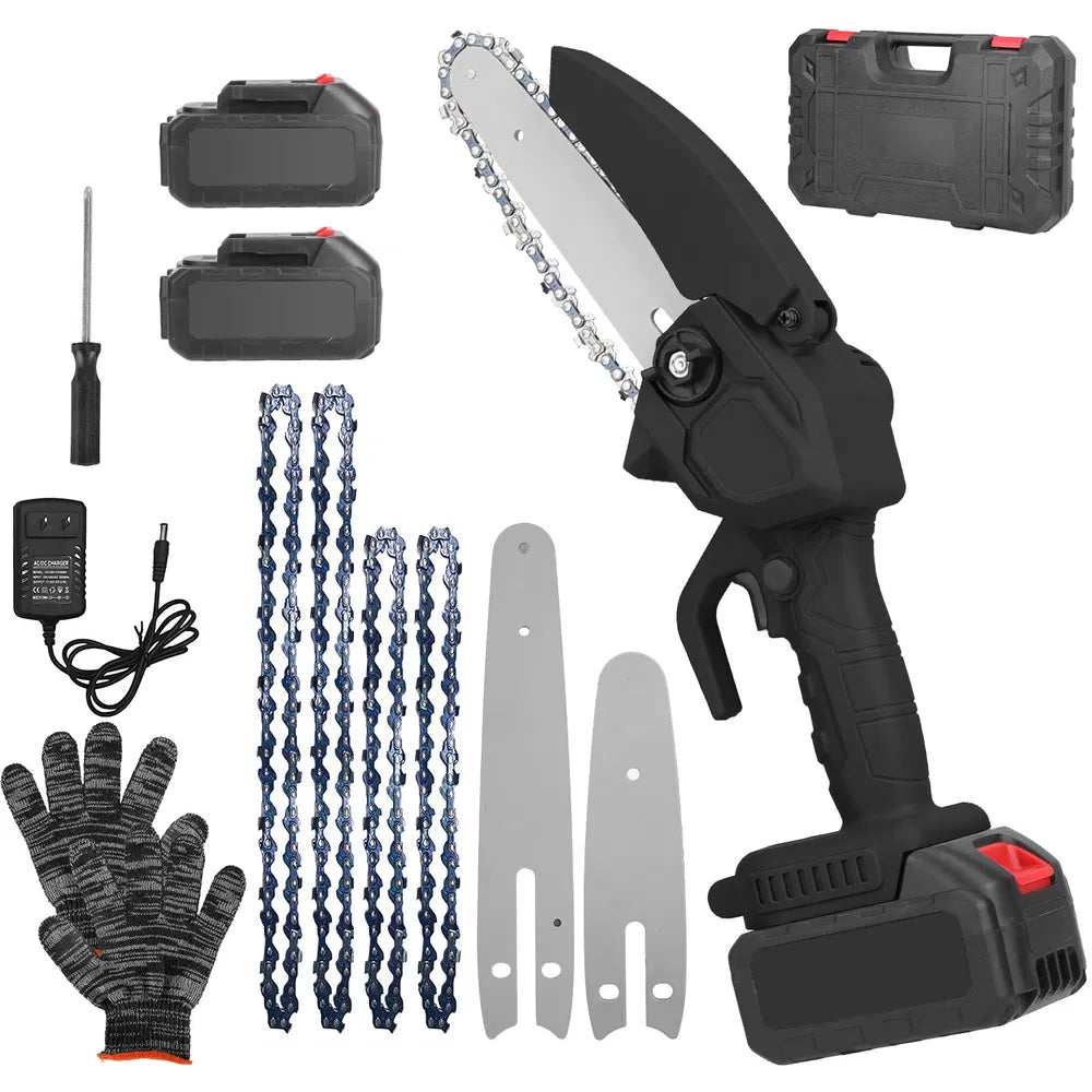 Cordless Mini Chainsaw Portable Handheld Tree Trimmer with 2 Batteries - Lightweight & Safe
