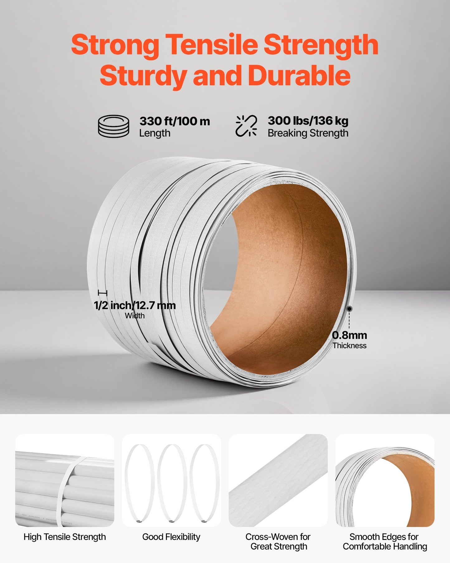 Heavy Duty Strapping Kit with Sealer and Metal Seals - 330 Ft Black PP Strapping for Warehouse Shipping