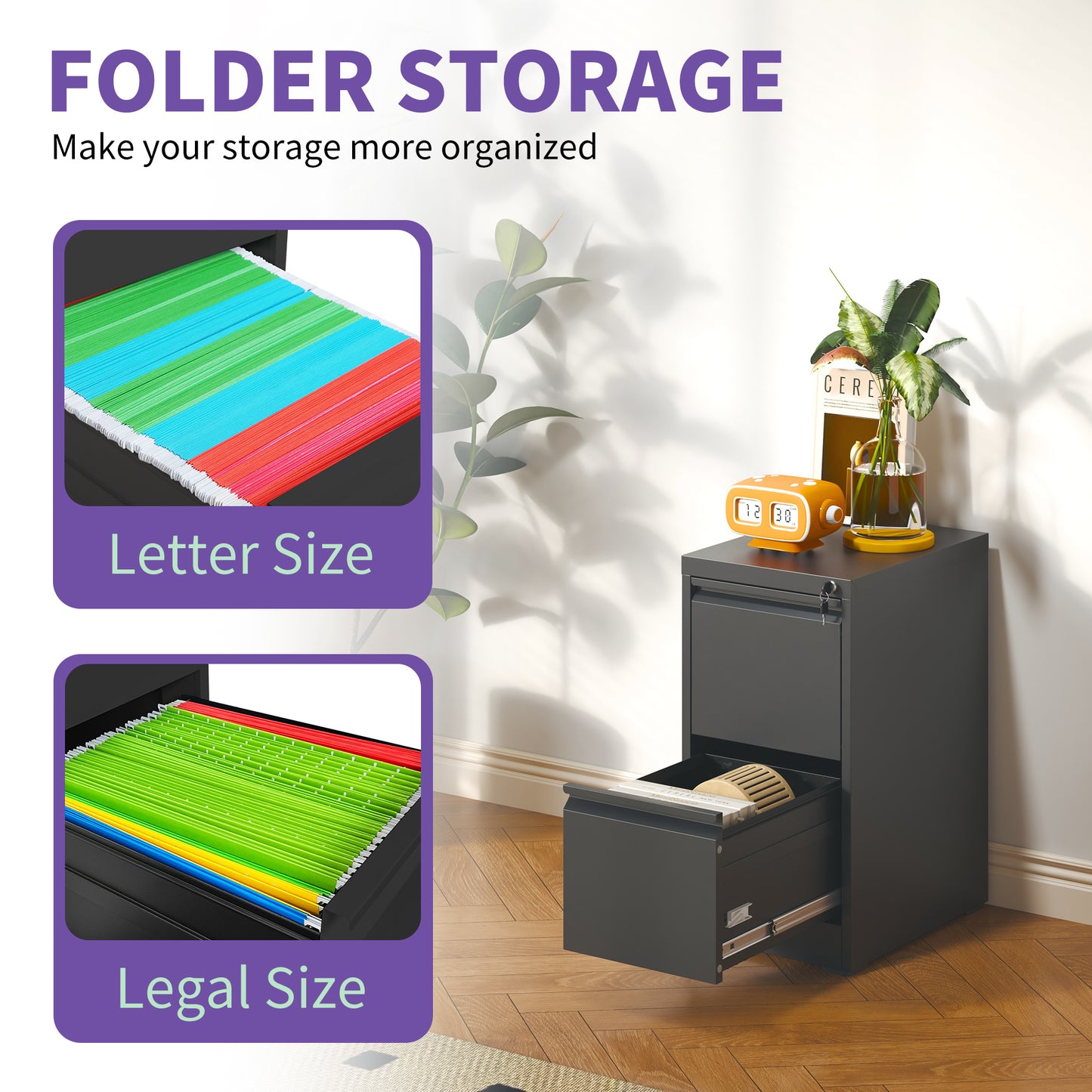 2 Drawer Metal Vertical File Cabinet With Lock Office Home Steel For