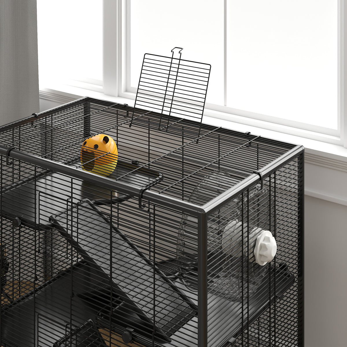 4-Tier Hamster Cage with Deep Tempered Glass Bottom & Accessories, Black