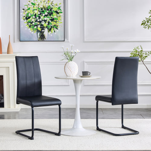 Modern Black PU Upholstered Dining Chairs - Set of 2