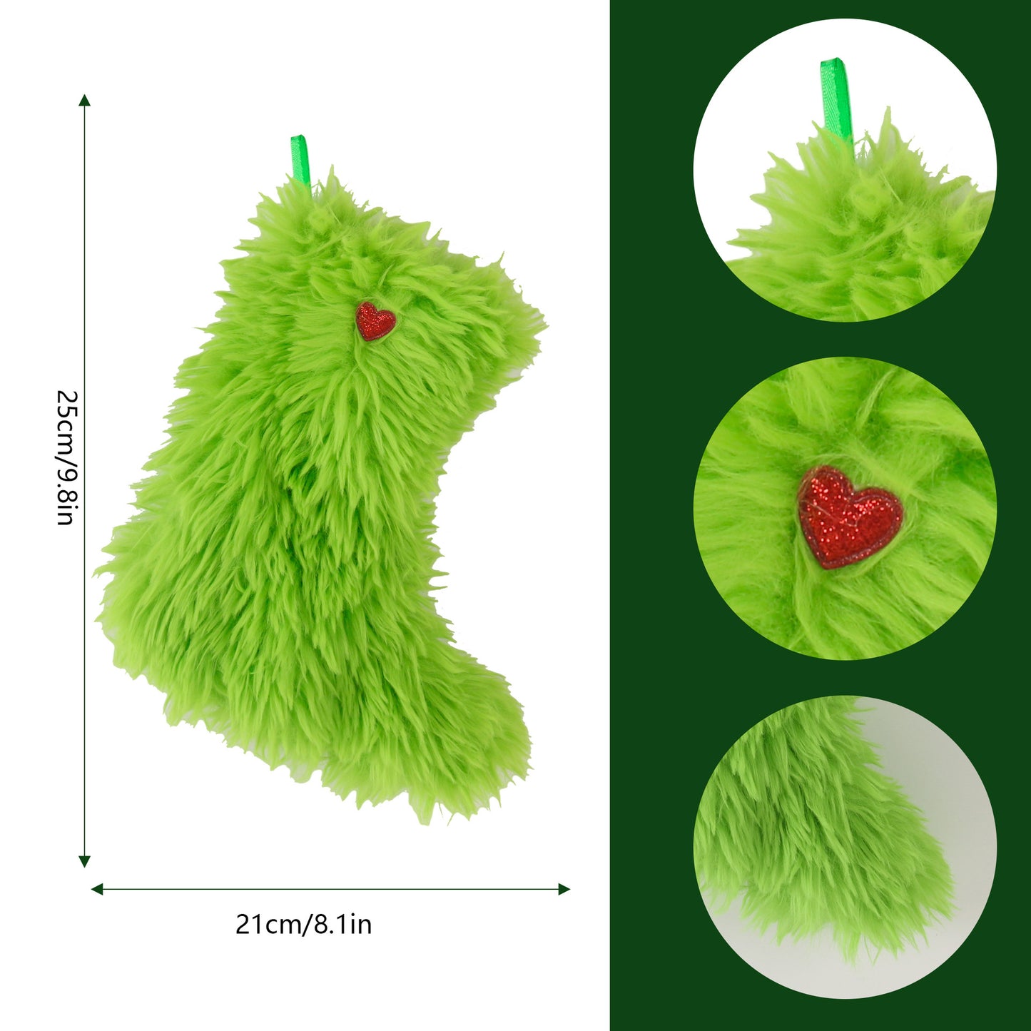 Christmas Green Fur Ornament Stockings Plush Gift Bag Holiday Decor