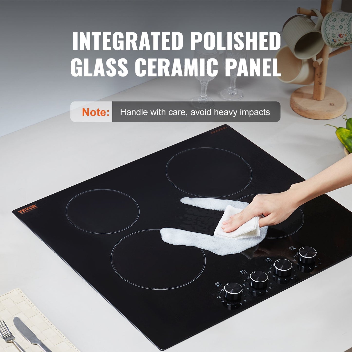 4-Burner Built-In Electric Cooktop - 23.2x20.5 Inch Ceramic Stove, Black
