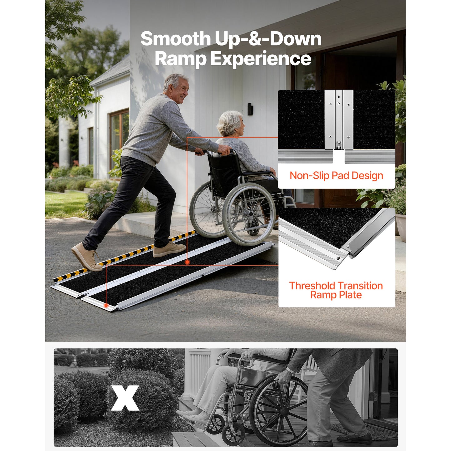 5FT Non-Slip Aluminum Folding Wheelchair Ramp for Home & Access - 800 lbs Capacity
