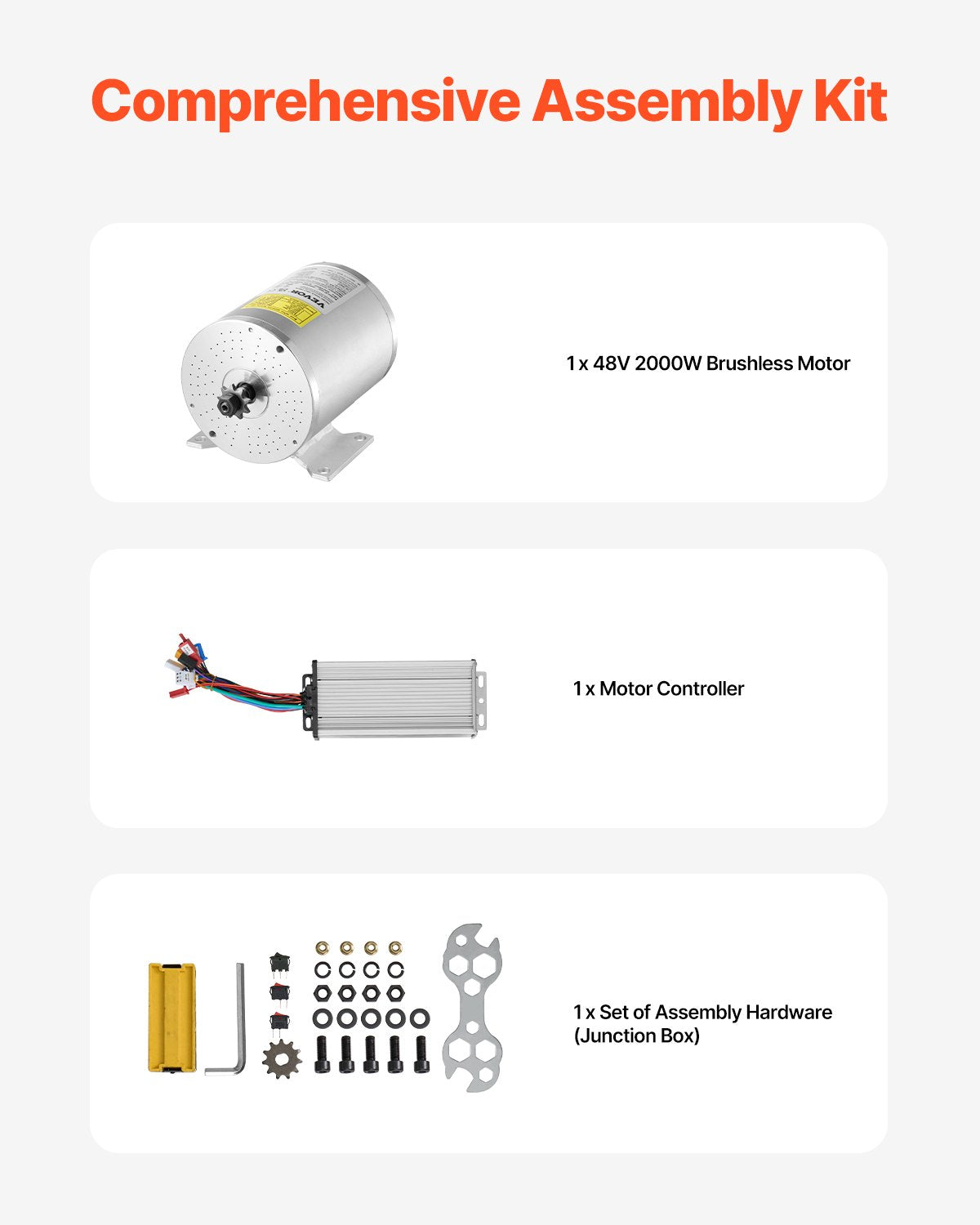 2000W Brushless DC Motor Kit 48V for Electric Bikes & Scooters - Silver