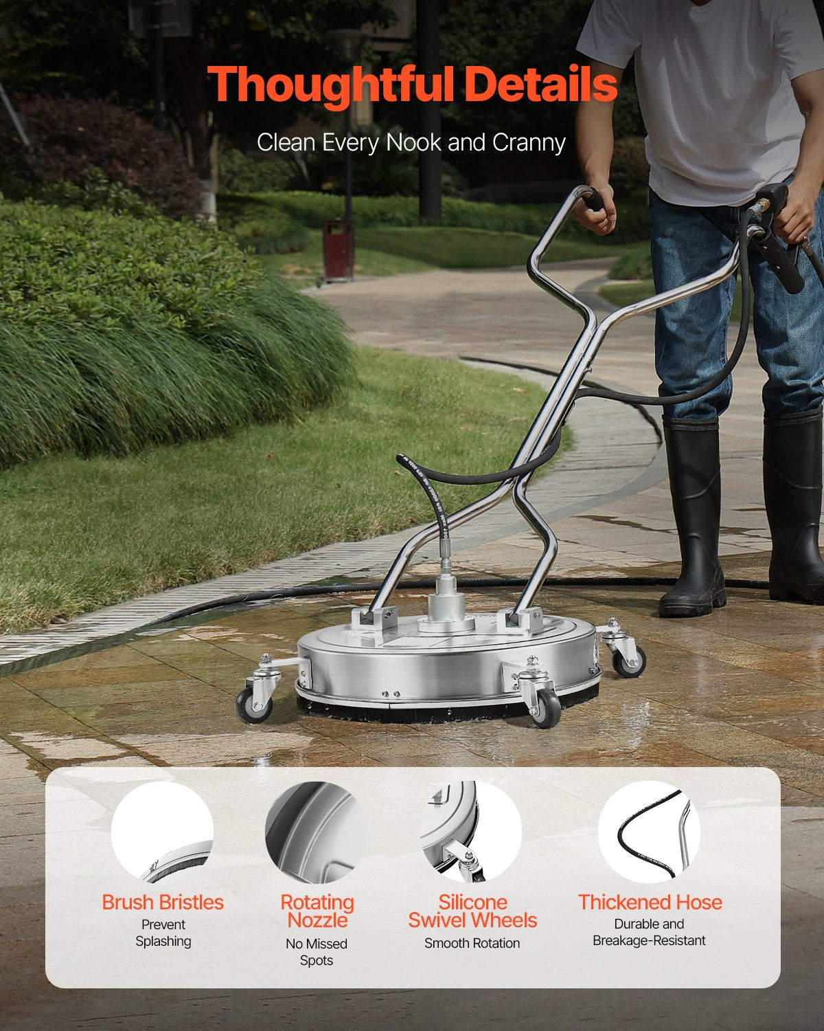 20-Inch Pressure Washer Surface Cleaner 4500 PSI with Dual Wheels & Handle