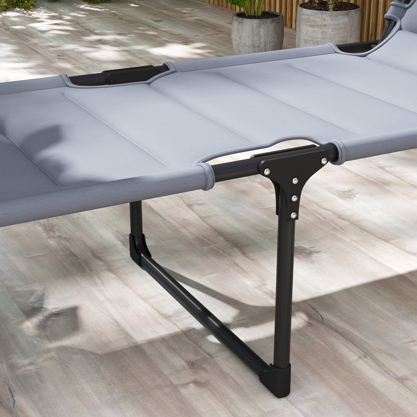 Adjustable Folding Lounge Chair with Sunshade - Gray