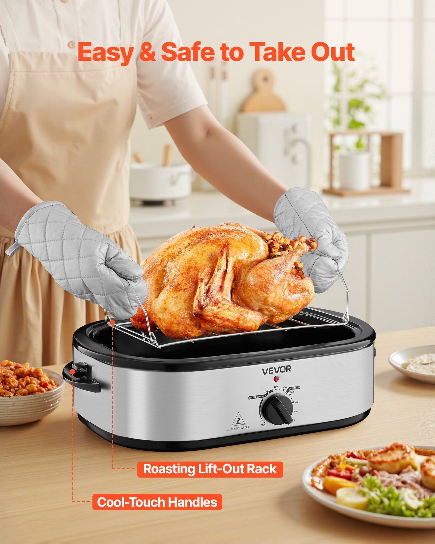 14QT Electric Roasting Pan with Self-Basting Lid - Silver Kitchen Oven
