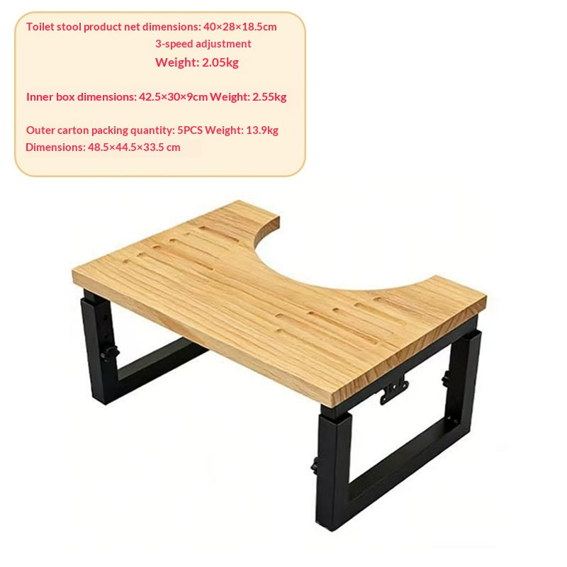 Wooden Folding Toilet Stool with Adjustable Height for Bathroom