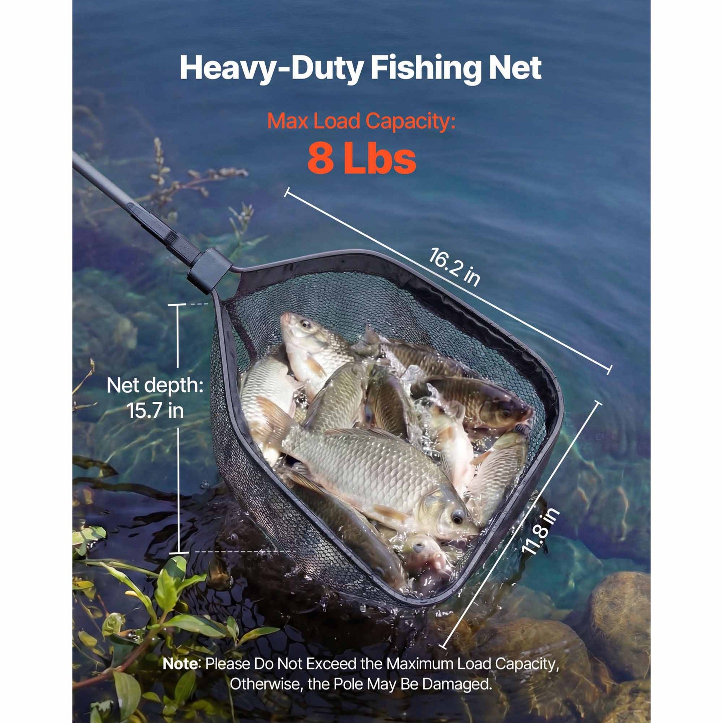 Foldable Telescopic Fishing Net - Lightweight Carbon Fiber Landing Net for Kayak Boat Pond