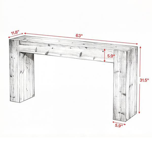 Long Solid Wood Console Table - Rustic Farmhouse Design