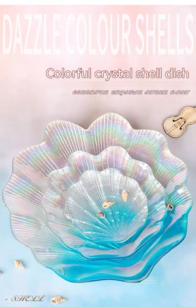 Colorful Glass Shell Dish Tray - Multi-Purpose Marine Fruit Plate Home Decor