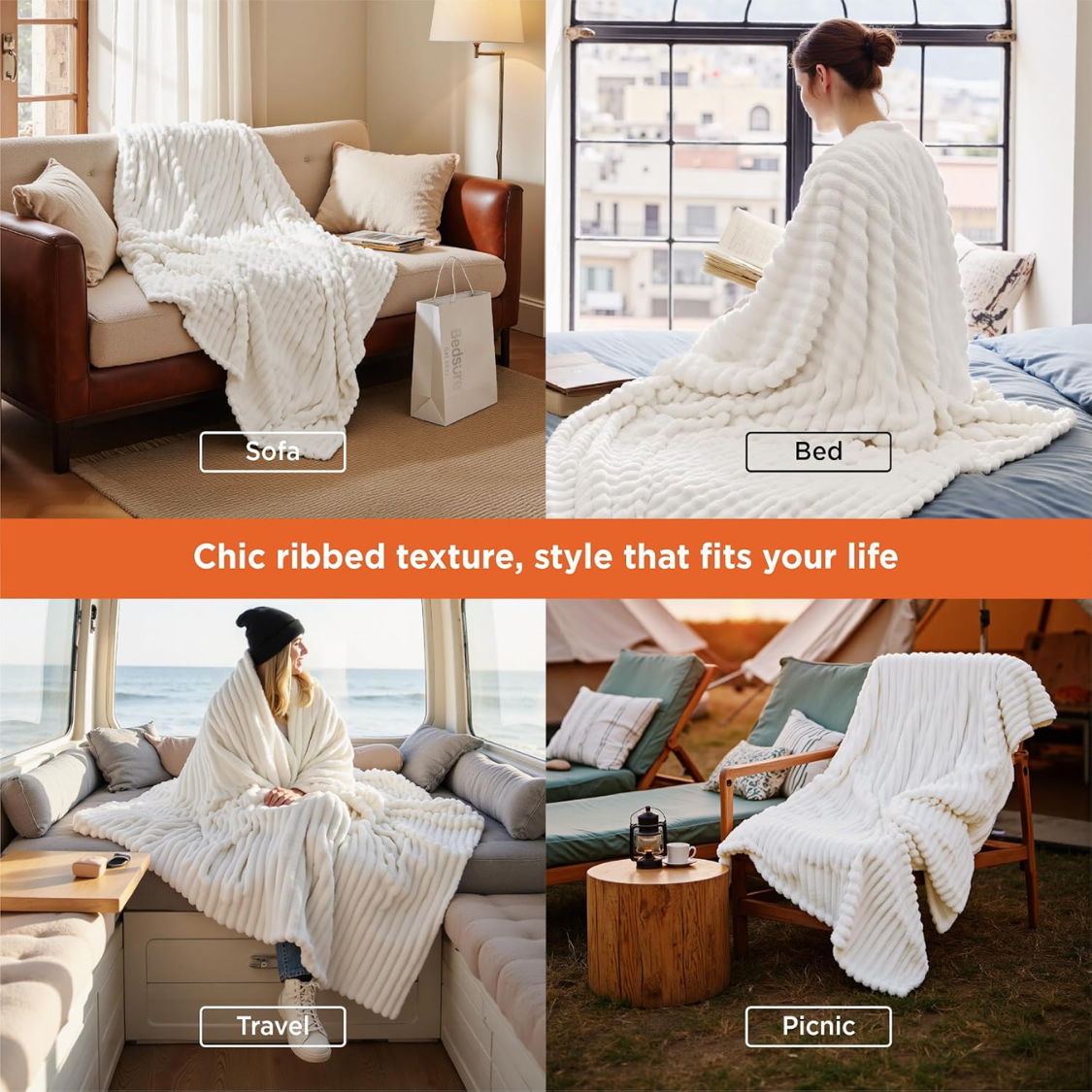 Cozy White Fleece Throw Blanket for Home Decor & Gifts