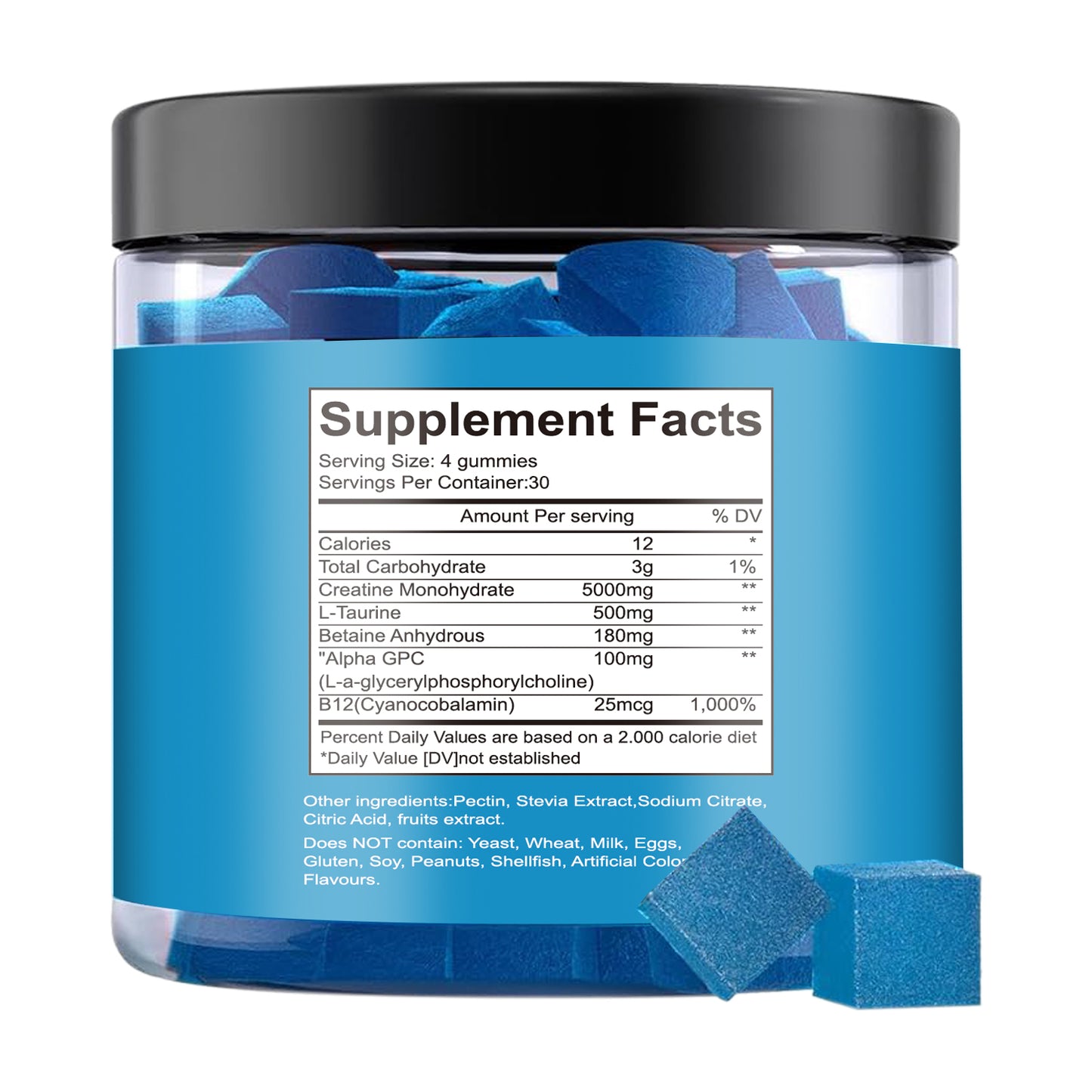 Creatine Monohydrate Gummies 5000mg Vegan Blueberry Support Muscle & Brain Health - 120 Gummies
