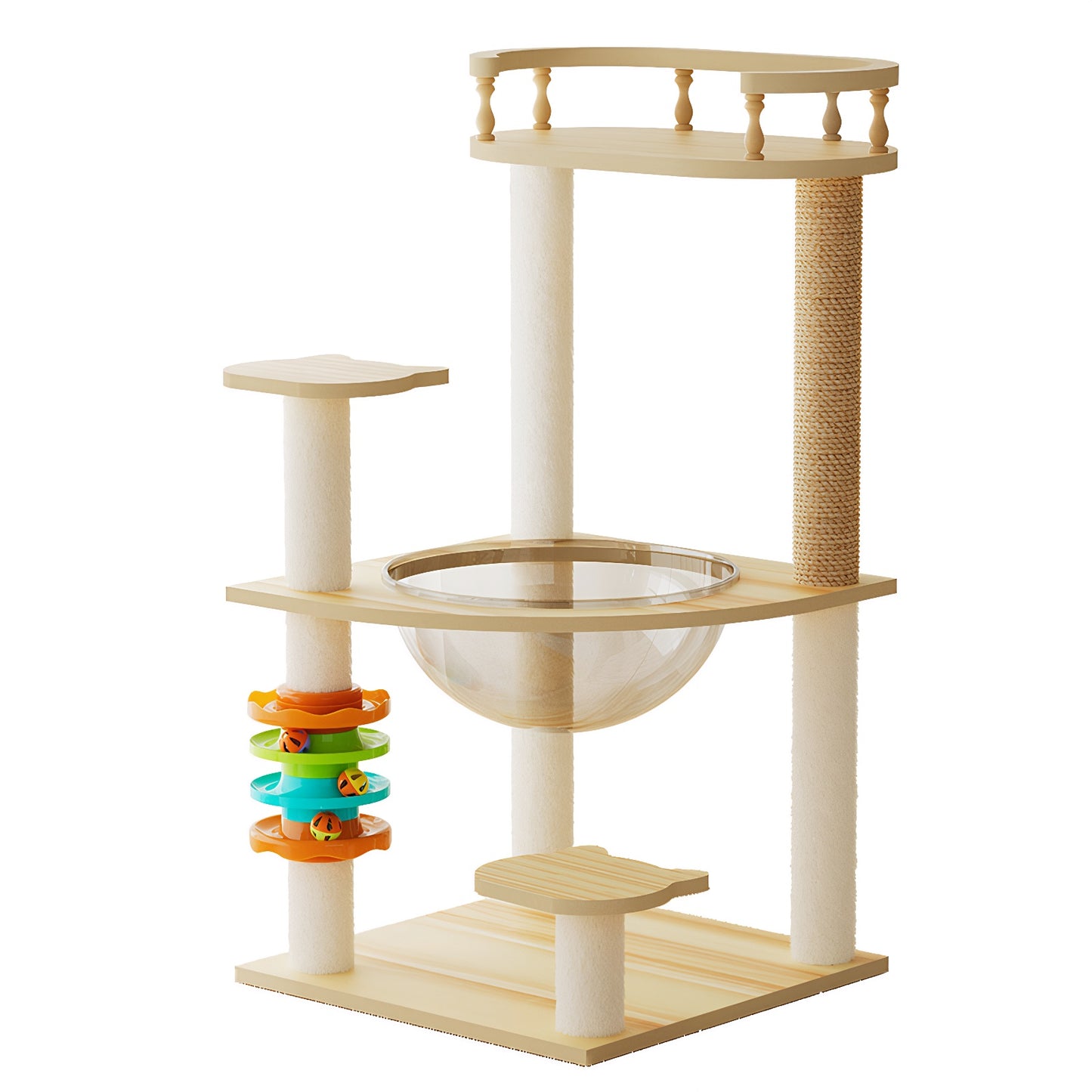 Wood Cat Tower with Sisal Scratching Posts & Top Perch - Modern Cat Tree for Indoor Cats