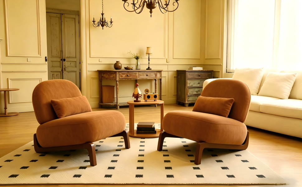 Cozy Armless Accent Chair with Solid Wood Legs - Caramel