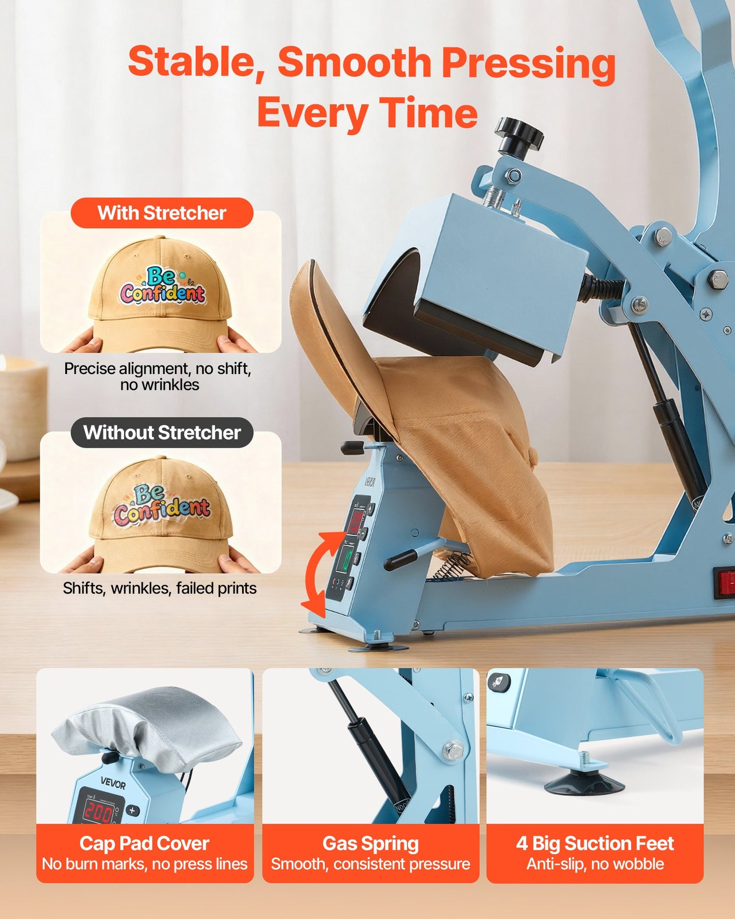 Hat Heat Press Machine with 2 Interchangeable Platens, Caps Stretcher & Precise Temp Control