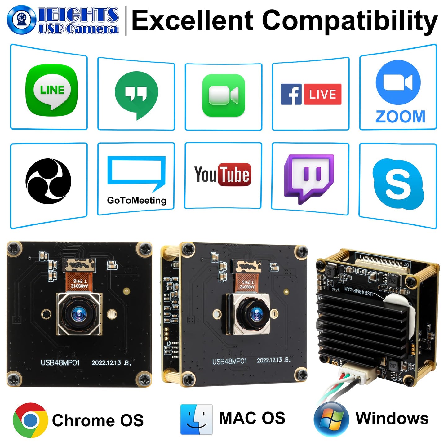 48MP Wide Angle USB Camera Module 200ms Fast Autofocus Webcam Board 100degree No Distortion Lens PC Camera Mini UVC USB2.0 Backup Cam UHD Second Webcamera 6000P Lightburn_Cam for Laser Engraver