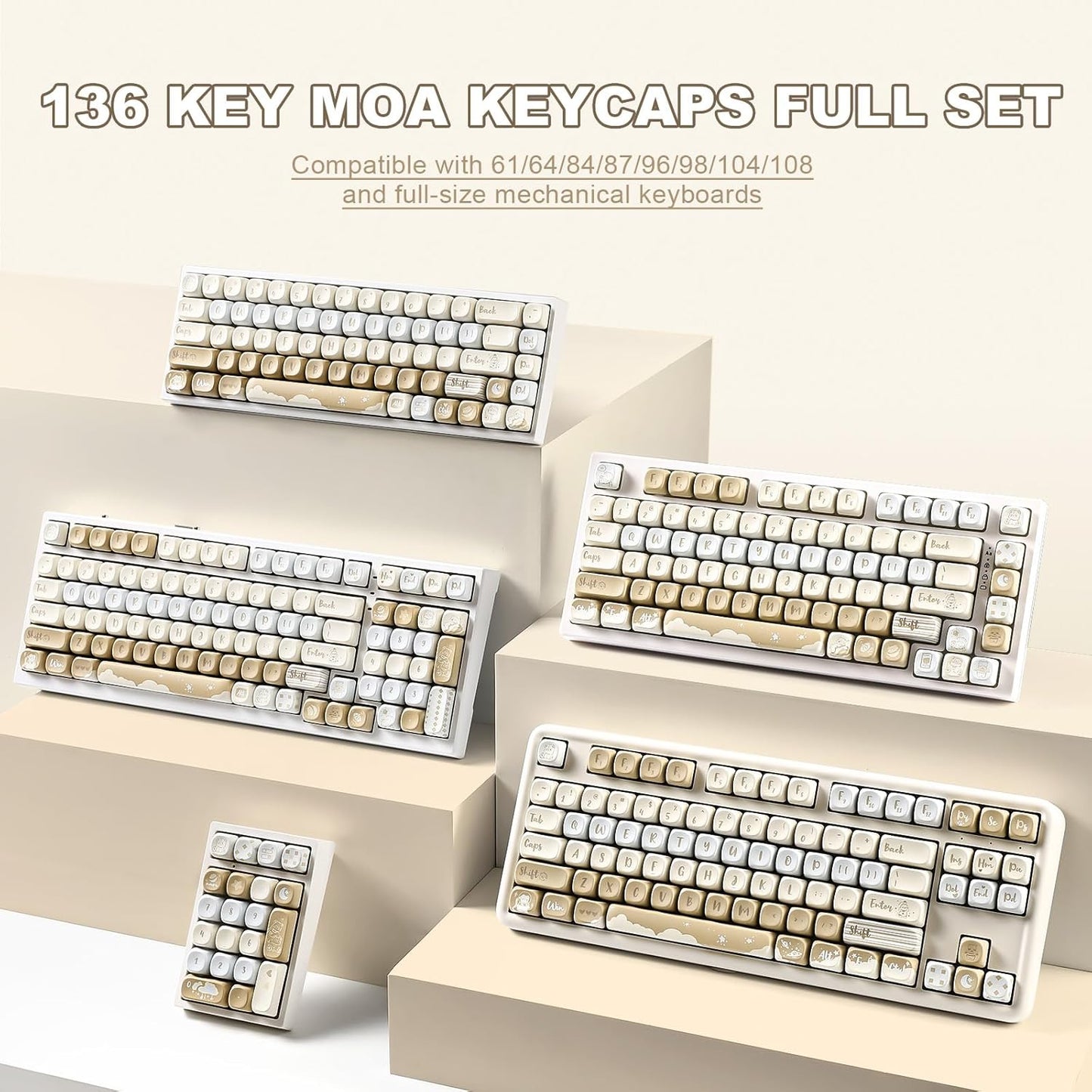 YUNZII 132 Keys MOA Keycaps, Dye-Sublimation PBT Custom Keycap Set for MOA Profile, Cute Bear Customized Pattern Keycaps for MX Switches Mechanical Gaming Keyboard (Blue)