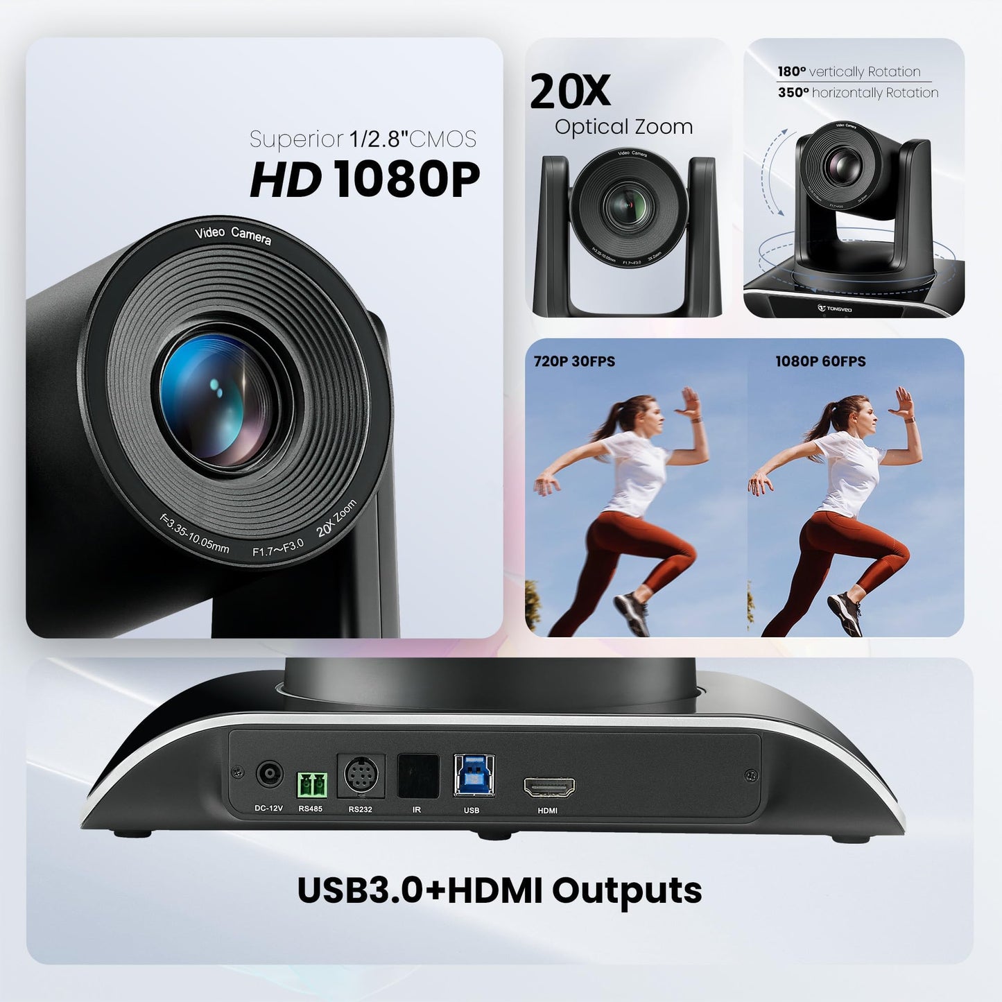 20x Zoom Conference Room Camera System TONGVEO All-in-1 Video and Audio Conferencing System 20X Optical Zoom USB3.0 HDMI PTZ Camera and Conference speaker with microphone Bundle for large Meeting Room