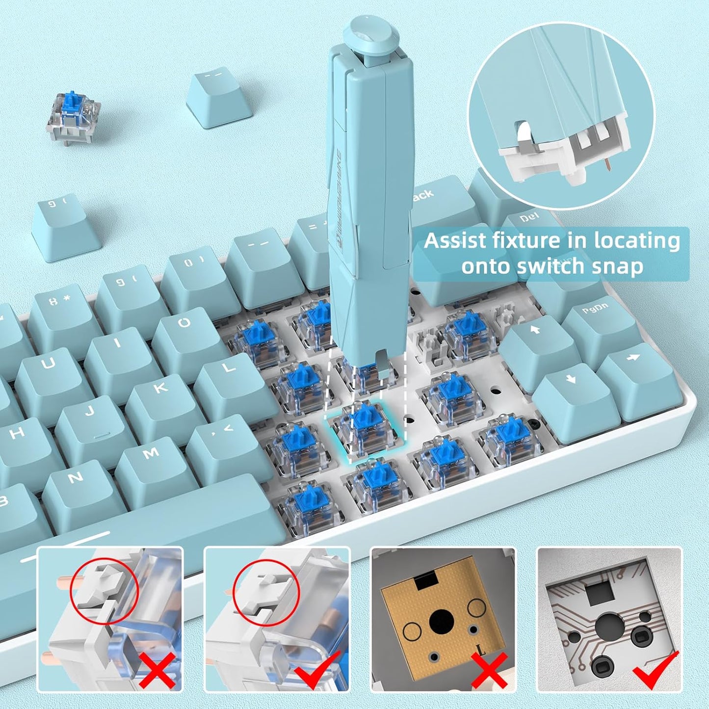 2-in-1 Keycap Switch Puller, 304 Stainless Steel Key Removal Tool for Hot Swappable Mechanical Keyboard and DIY Custom Gaming Keyboard - Blue