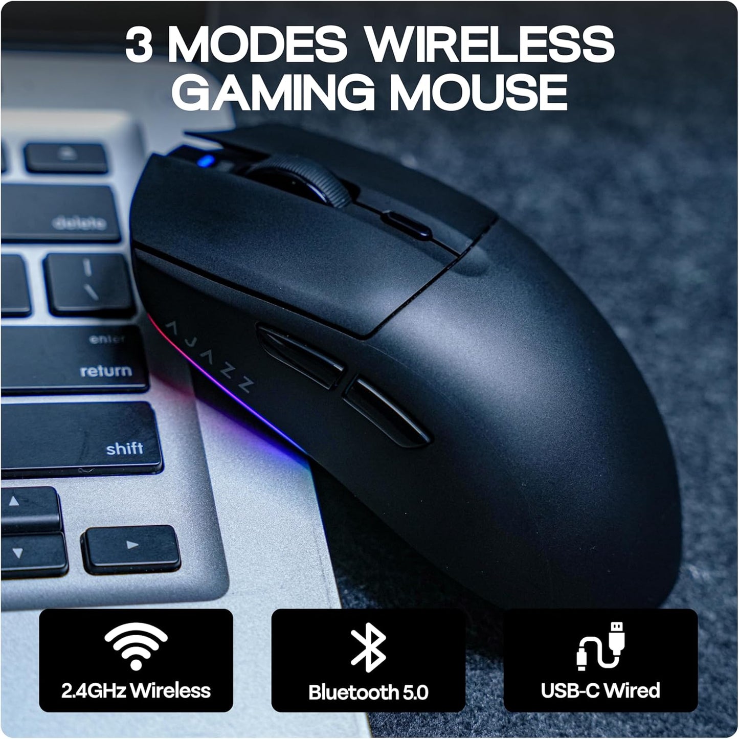 AJAZZ AJ139 V2 MC Gaming Mouse with Charging Base, Adjustable 12,000 DPI, PAW3311 Sensor, 3 Modes Wireless Mouse, 500mAh Battery, 1000 Polling Rate, 66g Lightweight, Win/Mac (White)
