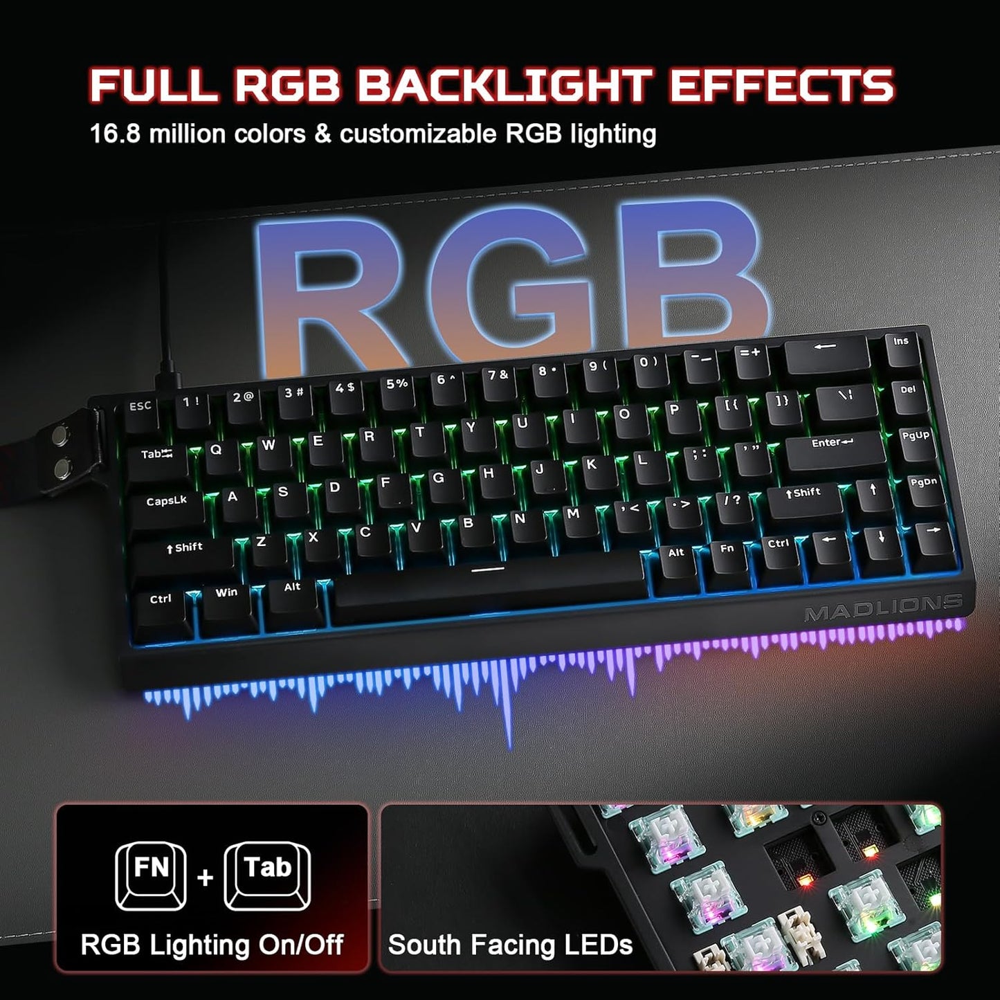 YUNZII x MADLIONS MAD68 HE Rapid Trigger Wired Magnetic Mechanical Gaming Keyboard 60% Hall Effect Switches Adjustable Actuation, PBT Keycaps RGB Hot-Swap,8K Hz Polling Rate(Black,Amber Pro Switch)