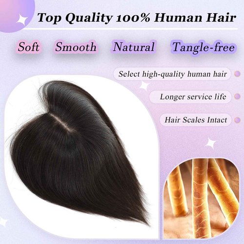 Hair Toppers for Women Real Human Hair, 360° 3D Cover Hair Topper Clip in Bangs 10 Inch Realistic Scalp Pieces for Women with Thinning Crown (Dark Brown, Side Bangs)