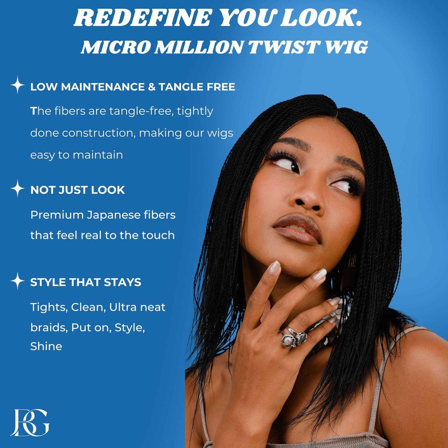 JBG SERVICES Twisted Wigs, 12-Inch Micro Million Twist Braided Wig - Light, Soft Braid Wigs for Black Women with Glueless 4X4 Lace Closure - No Tangle Synthetic Braids - Black 1