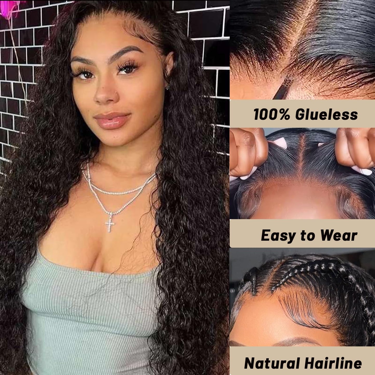 24 Inch Glueless Wigs Human Hair Pre Plucked Pre Cut 5x5 HD Lace Closure Wigs Human Hair Closure Wigs Human Hair 180% Density Deep Wave Lace Front Wigs Human Hair Natural Color