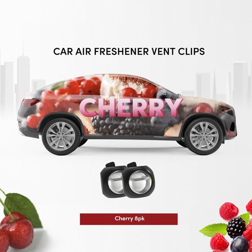 Car Air Freshener Vent Clips, 8 Pack, Provides Long-Lasting Scent, Up to 240 Days, Odor Eliminator (Cherry)