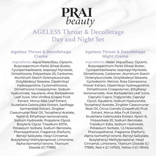 PRAI Beauty Ageless Day and Night Neck Creme Set | 1 Throat & Decolletage Day Creme and 1 Throat & Decolletage Night Creme | Skin Tightening Cream Set for Instantly Ageless Neck | 4.0 Oz Each