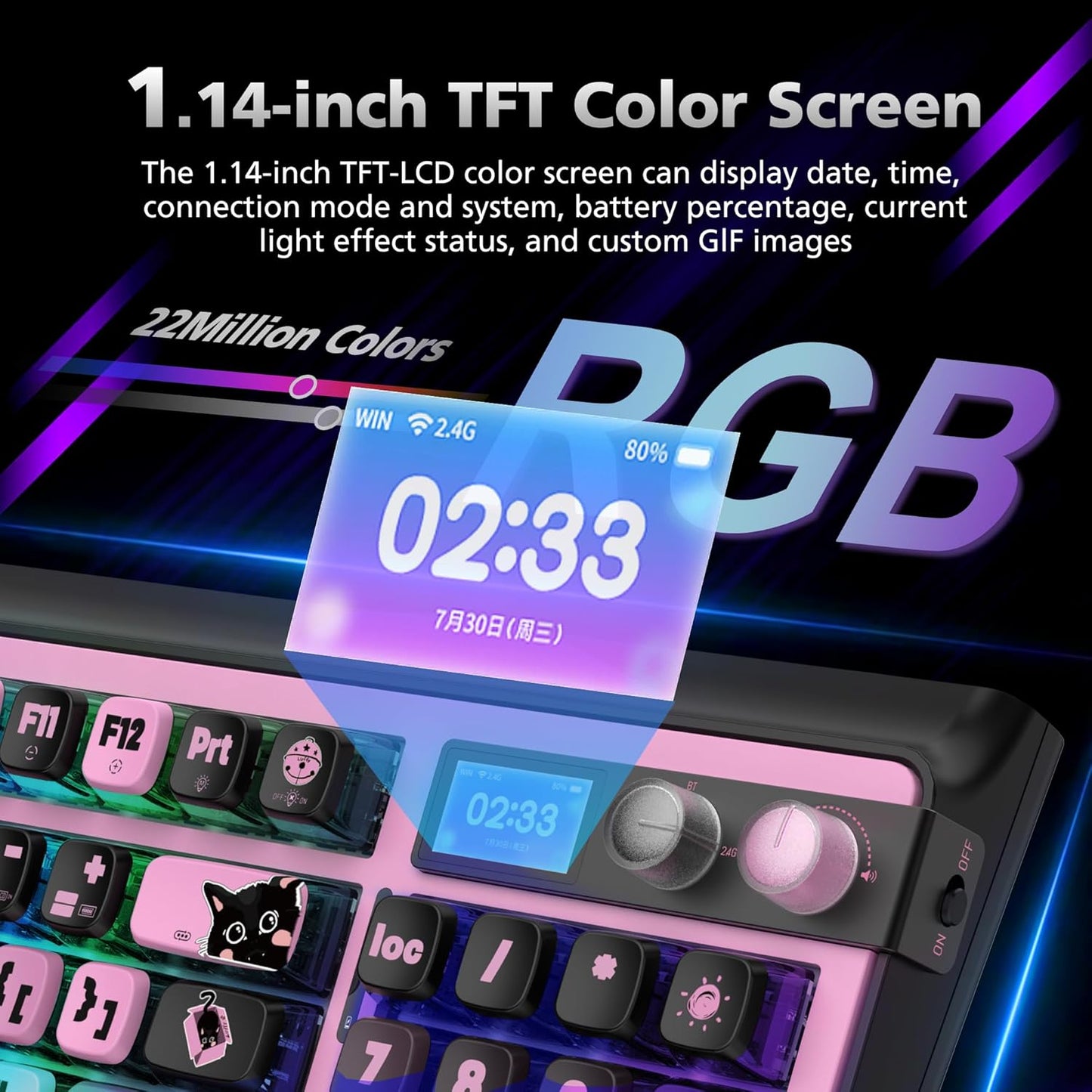 98% Mechanical Gaming Keyboard,96 Keys Full Key Rollover Wireless Keyboard Hot Swappable Gasket Structure,Bluetooth,2.4GHz,USB-A to C 3-Mode,with Screen,RGB,PBT Keycaps,for PC Laptop (Black)