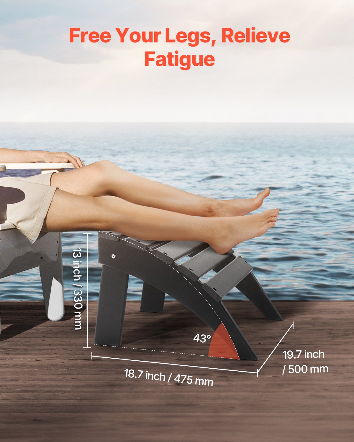 Folding Outdoor Ottoman Footrest for Adirondack Chairs - Black, 18.7x19.7x13 Inches