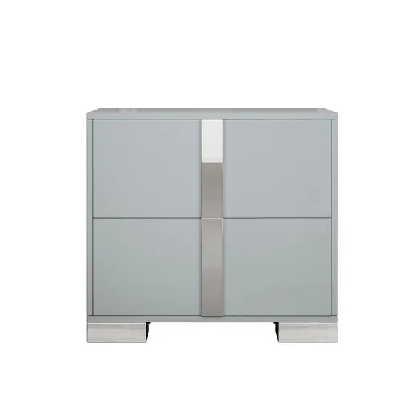 Elegant Gray Nightstand with 2 Drawers and Metal Feet