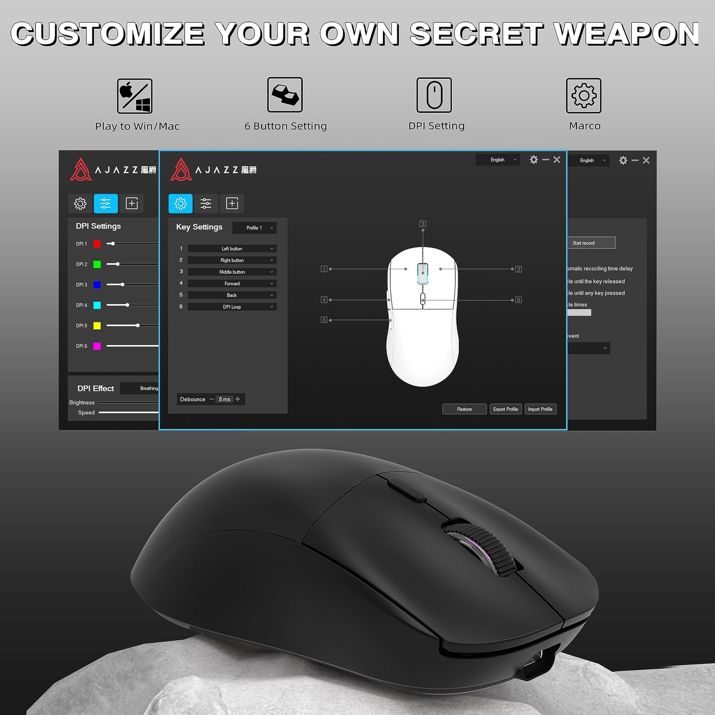 AJAZZ AJ199 Wireless Gaming Mouse,59G Ultra Lightwieght-Huanuo Micro Switch-26K PAW3395 Sensor-40Hrs Battery Life-2.4G/USB-C Mouse Gaming -Wireless Computer Mouse 6 Programmable Buttons,100% PTFE Feet