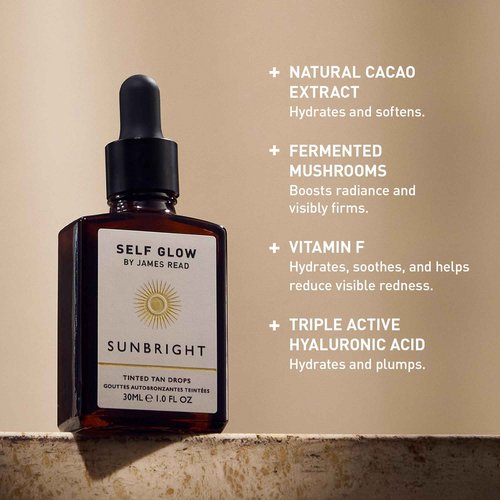 Self Glow by James Read - Sunbright Mix-In Tinted Tan Drops for Customizable Glow | Blend into Moisturizer, Serum, or Makeup | Instant, Buildable Glow | Silicone + Drying Alcohol-Free (30mL | 1 fl oz)