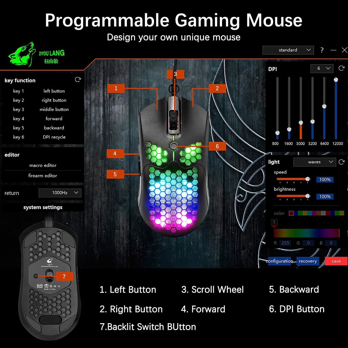 ZIYOU LANG Wired Gaming Keyboard and Mouse,3 in 1 Gaming Set,Green LED Backlit Mechanical Keyboard,12K DPI Superlight Gaming Mouse,Large Mouse Pad for PC Gamer