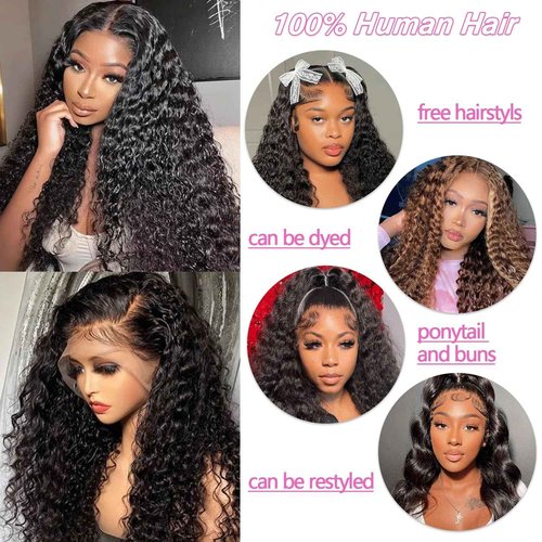 BunnyQ 24 Inch Water Wave Lace Front Wigs Human Hair 13x6 HD Lace Frontal Wigs Pre Plcked Deep Part Curly Wig for Women 200% Density Water Wave Lace Front Wigs With Baby Hair