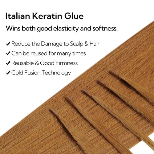 HOTBANANA I Tip Hair Extensions, 22 Inch 50g 50s Auburn Ginger Pre Bonded Cold Fusion Straight ITip Hair Extensions