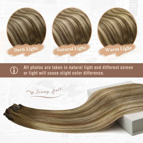 Ve Sunny Clip in Hair Extensions Brown Human Hair Clip in Extensions for Women Clip in Extensions Real Human Hair Chestnut Brown Balayage Platinum Blonde Easy to Wear 7pcs 20inch 120g